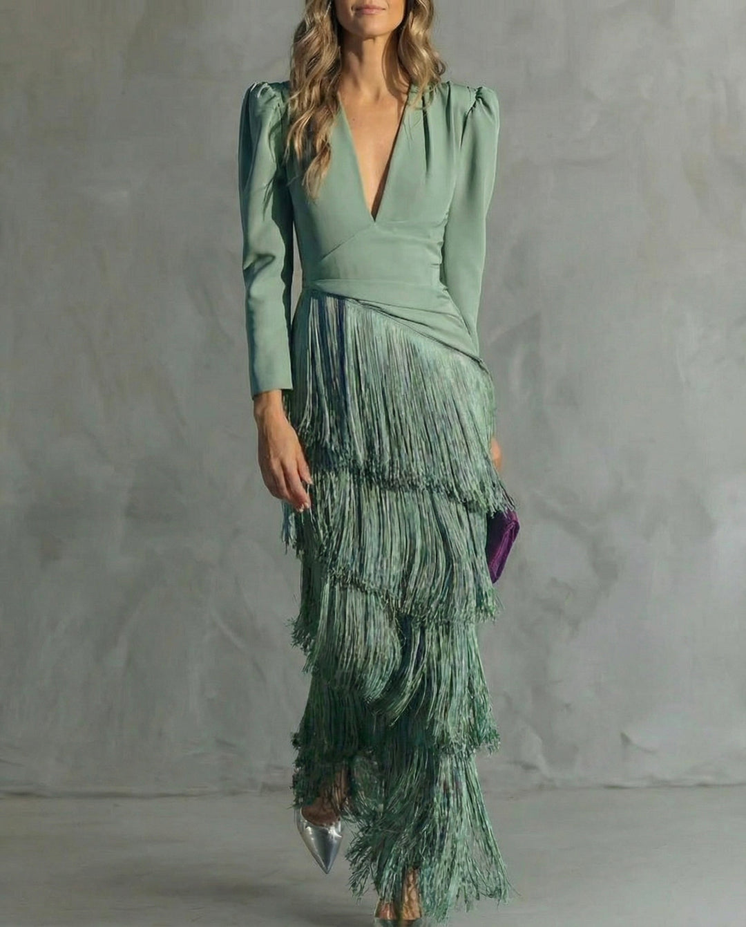 Vivienne | Elegant Fringe Sleeve Maxi Dress