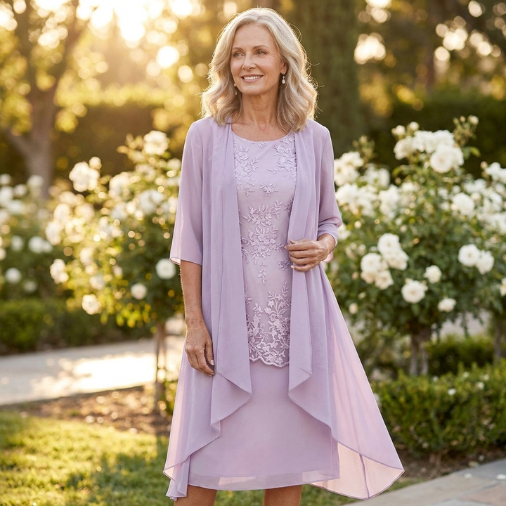 Diane | Floral Lace Midi Dress & Cardigan Set