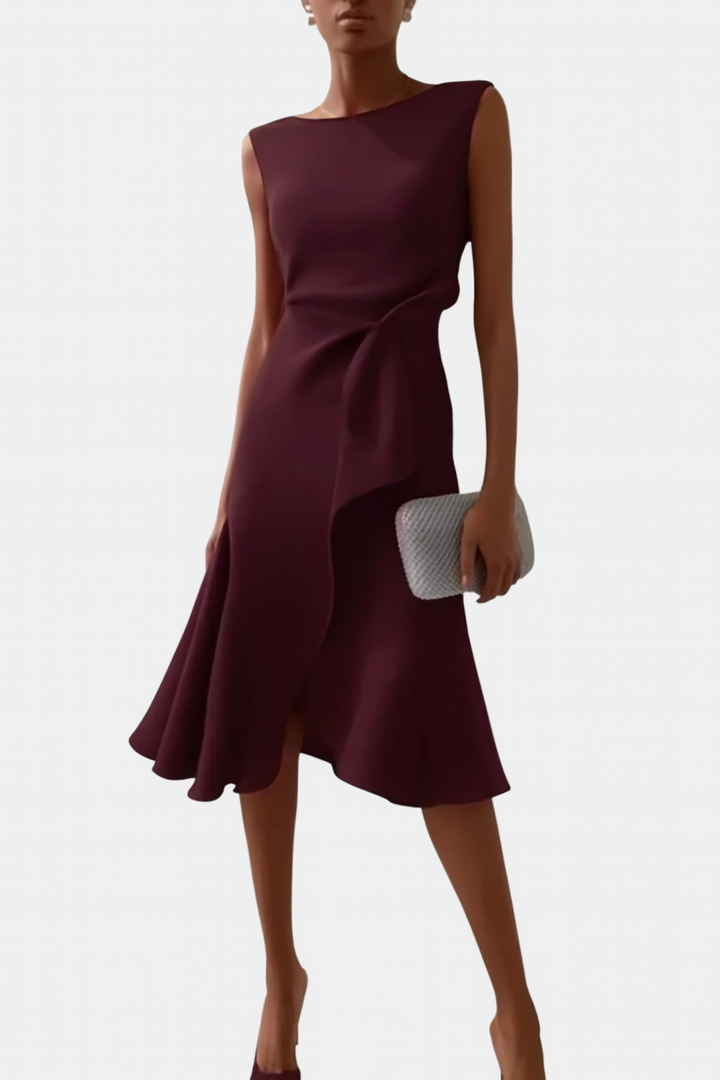 Eleanora | Draped Asymmetric Midi Dress
