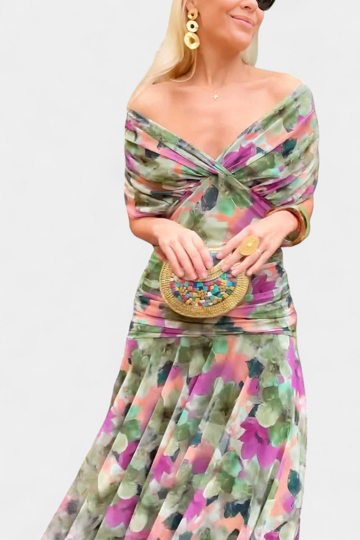 Isabella | Elegant Floral V Neck Dress