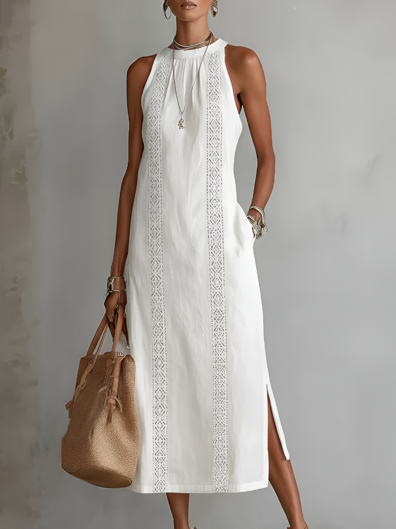 Jessamine | Relaxed Embroidered Mandarin Collar Midi Dress