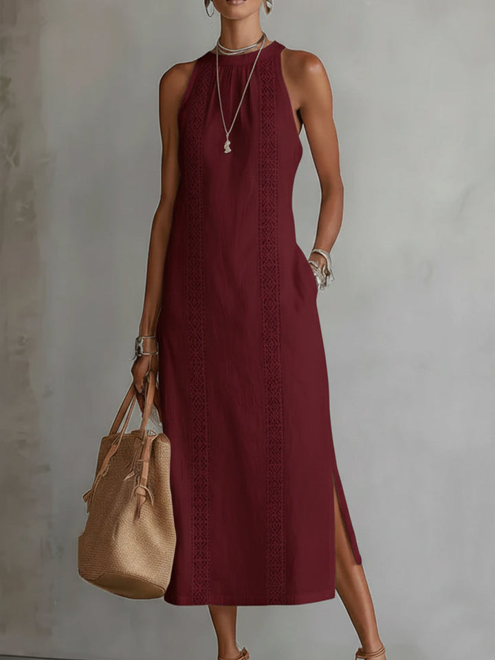Jessamine | Relaxed Embroidered Mandarin Collar Midi Dress