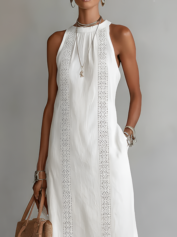 Jessamine | Relaxed Embroidered Mandarin Collar Midi Dress