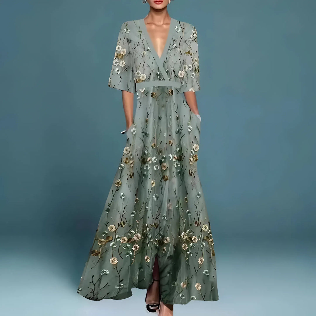 Fyna | Deep V-Neck Evening Gown