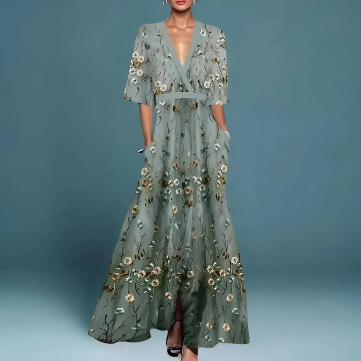 Fyna | Deep V-Neck Evening Gown